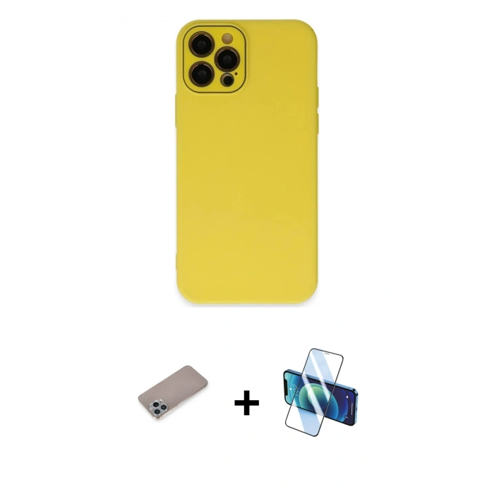 MARSİLYAN™- iPhone 12 Pro Kılıf Çekirdek Modern Serisi - Siyah 3D Antistatik Seramik Nano Ekran Koruyucu + Shine Kamera Lens Koruma Cam - SABE