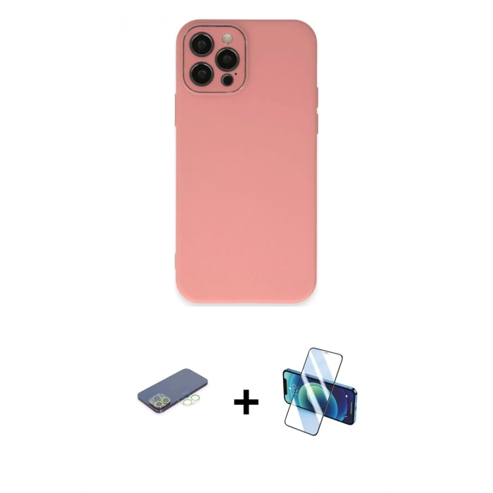 MARSİLYAN™- iPhone 12 Pro Kılıf Çekirdek Modern Serisi - Siyah 3D Antistatik Seramik Nano Ekran Koruyucu + Renkli Kamera Lens Koruma Cam - YL