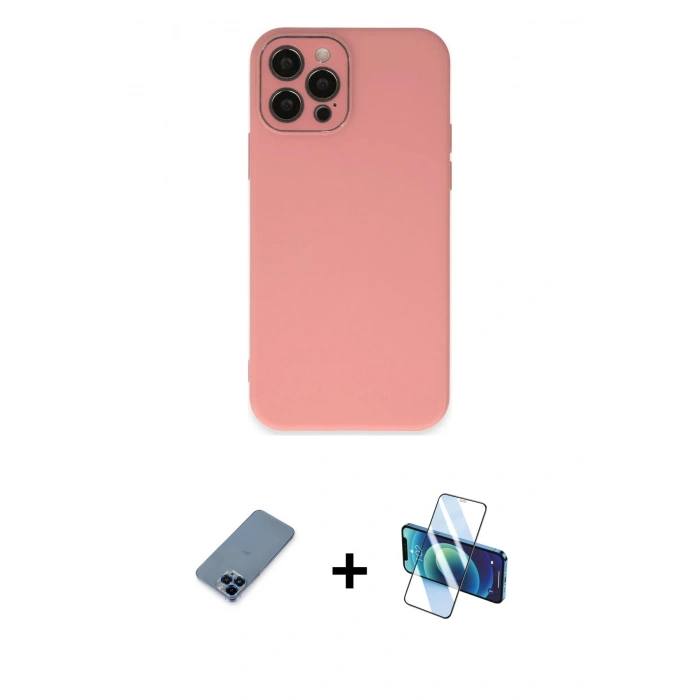 MARSİLYAN™- iPhone 12 Pro Kılıf Çekirdek Modern Serisi - Siyah 3D Antistatik Seramik Nano Ekran Koruyucu + Metal Kamera Lens Koruma Cam - MI