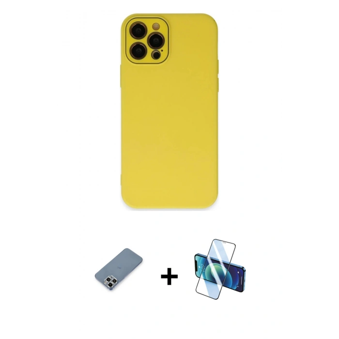 MARSİLYAN™- iPhone 12 Pro Kılıf Çekirdek Modern Serisi - Siyah 3D Antistatik Seramik Nano Ekran Koruyucu + Metal Kamera Lens Koruma Cam - GS