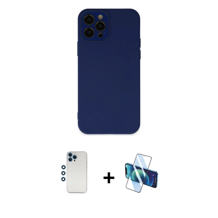 MARSİLYAN™- iPhone 12 Pro Kılıf Çekirdek Modern Serisi - Siyah 3D Antistatik Seramik Nano Ekran Koruyucu + Shine Kamera Lens - MI