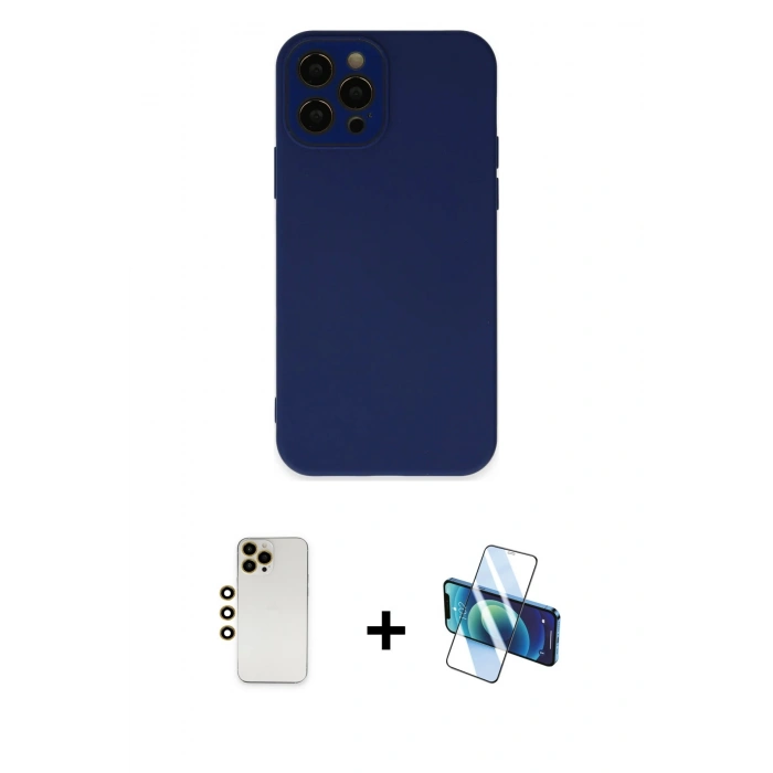 MARSİLYAN™- iPhone 12 Pro Kılıf Çekirdek Modern Serisi - Siyah 3D Antistatik Seramik Nano Ekran Koruyucu + Shine Kamera Lens - GD