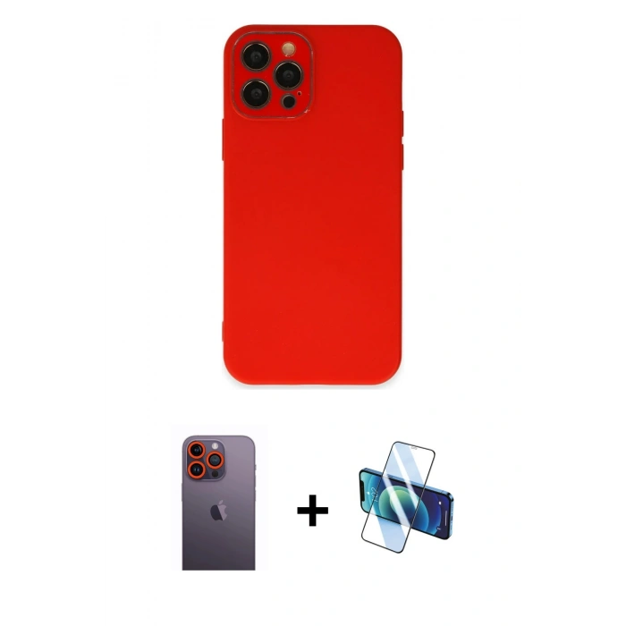 MARSİLYAN™- iPhone 12 Pro Kılıf Çekirdek Modern Serisi - Siyah 3D Antistatik Seramik Nano Ekran Koruyucu + Neon Fosforlu Kamera Lens - TU