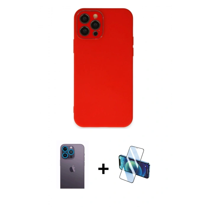 MARSİLYAN™- iPhone 12 Pro Kılıf Çekirdek Modern Serisi - Siyah 3D Antistatik Seramik Nano Ekran Koruyucu + Neon Fosforlu Kamera Lens - MI