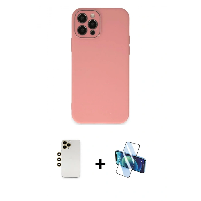 MARSİLYAN™- iPhone 12 Pro Kılıf Çekirdek Modern Serisi - Siyah 3D Antistatik Seramik Nano Ekran Koruyucu + Shine Kamera Lens - GD