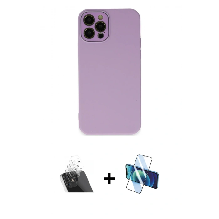 MARSİLYAN™- iPhone 12 Pro Kılıf Çekirdek Modern Serisi - Siyah 3D Antistatik Seramik Nano Ekran Koruyucu + Kamera Lens Koruma Cam - SF