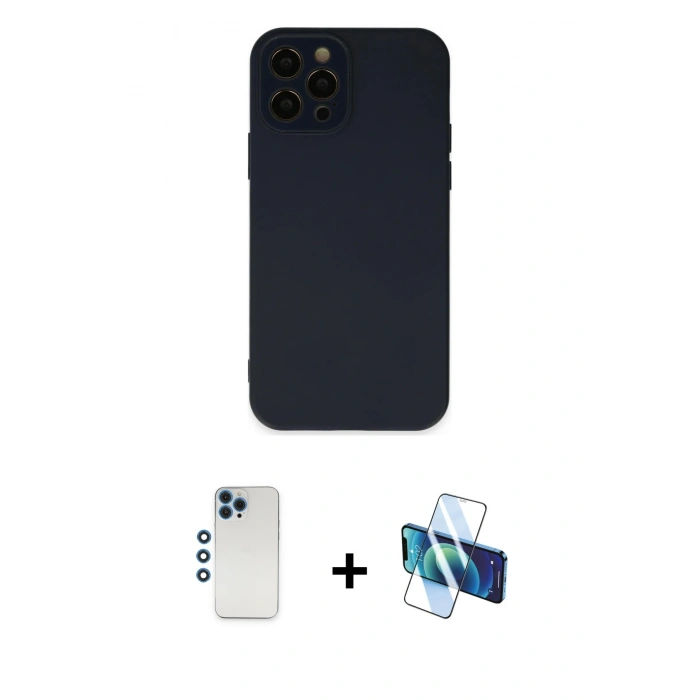 MARSİLYAN™- iPhone 12 Pro Kılıf Çekirdek Modern Serisi - Siyah 3D Antistatik Seramik Nano Ekran Koruyucu + Shine Kamera Lens - MI