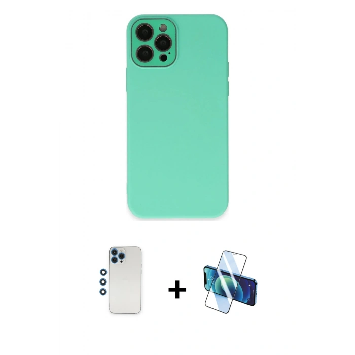 MARSİLYAN™- iPhone 12 Pro Kılıf Çekirdek Modern Serisi - Siyah 3D Antistatik Seramik Nano Ekran Koruyucu + Shine Kamera Lens - MI