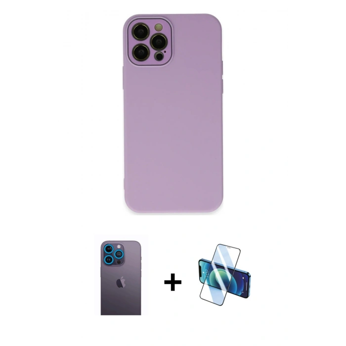 MARSİLYAN™- iPhone 12 Pro Kılıf Çekirdek Modern Serisi - Siyah 3D Antistatik Seramik Nano Ekran Koruyucu + Neon Fosforlu Kamera Lens - MI