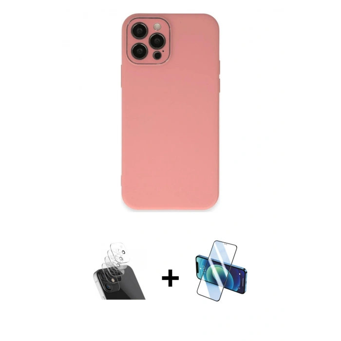 MARSİLYAN™- iPhone 12 Pro Kılıf Çekirdek Modern Serisi - Siyah 3D Antistatik Seramik Nano Ekran Koruyucu + Kamera Lens Koruma Cam - SF