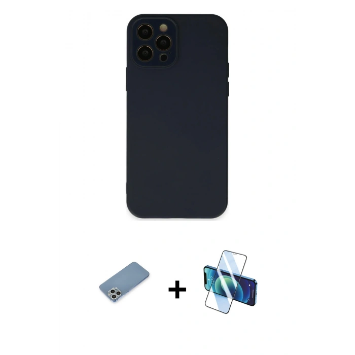 MARSİLYAN™- iPhone 12 Pro Kılıf Çekirdek Modern Serisi - Siyah 3D Antistatik Seramik Nano Ekran Koruyucu + Shine Kamera Lens Koruma Cam - GS