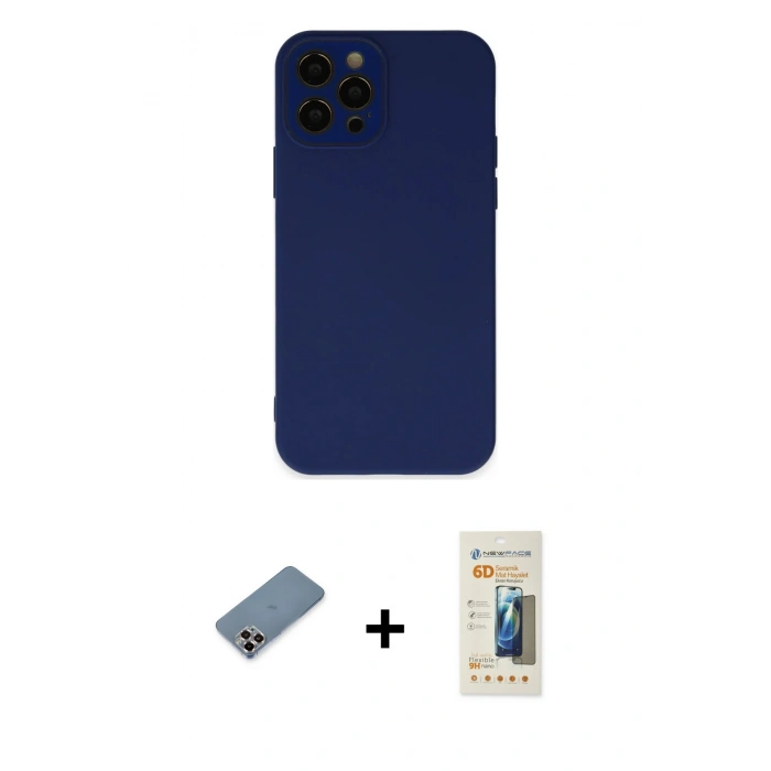 MARSİLYAN™- iPhone 12 Pro Kılıf Çekirdek Modern Serisi - Siyah 6D Mat Seramik Hayalet Nano Ekran Koruyucu + Metal Kamera Lens Koruma Cam - MR