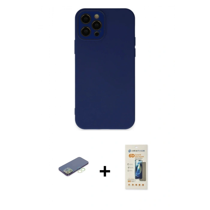 MARSİLYAN™- iPhone 12 Pro Kılıf Çekirdek Modern Serisi - Siyah 6D Mat Seramik Hayalet Nano Ekran Koruyucu + Renkli Kamera Lens Koruma Cam - YL