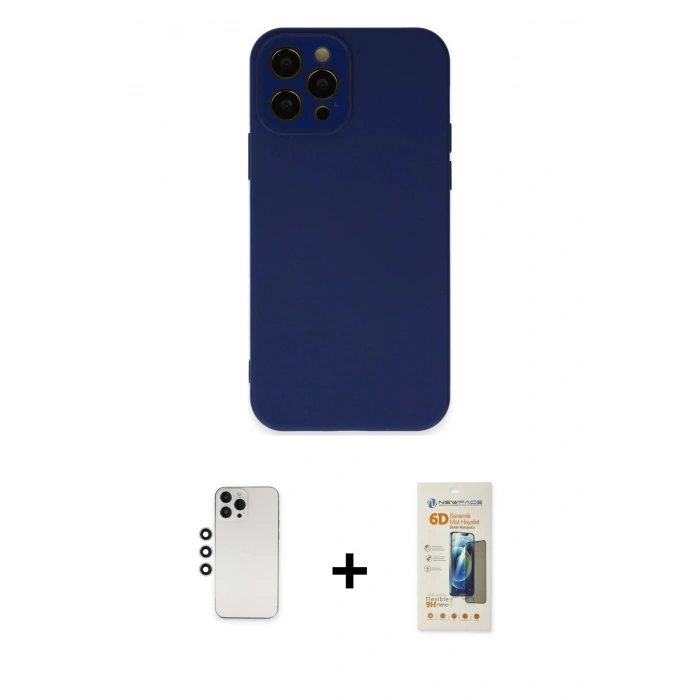 MARSİLYAN™- iPhone 12 Pro Kılıf Çekirdek Modern Serisi - Siyah 6D Mat Seramik Hayalet Nano Ekran Koruyucu + Shine Kamera Lens - GS
