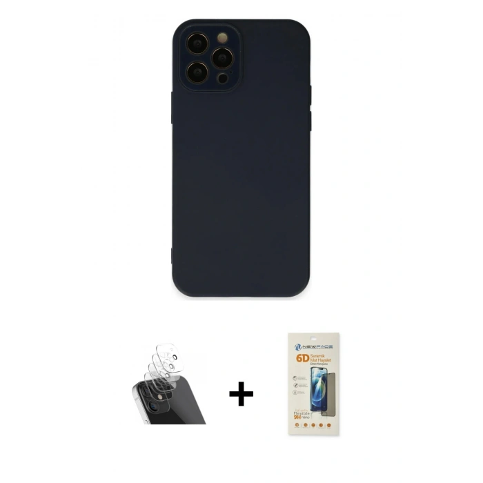 MARSİLYAN™- iPhone 12 Pro Kılıf Çekirdek Modern Serisi - Siyah 6D Mat Seramik Hayalet Nano Ekran Koruyucu + Kamera Lens Koruma Cam - SF