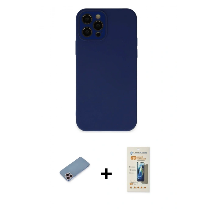 MARSİLYAN™- iPhone 12 Pro Kılıf Çekirdek Modern Serisi - Siyah 6D Mat Seramik Hayalet Nano Ekran Koruyucu + Shine Kamera Lens Koruma Cam - PE