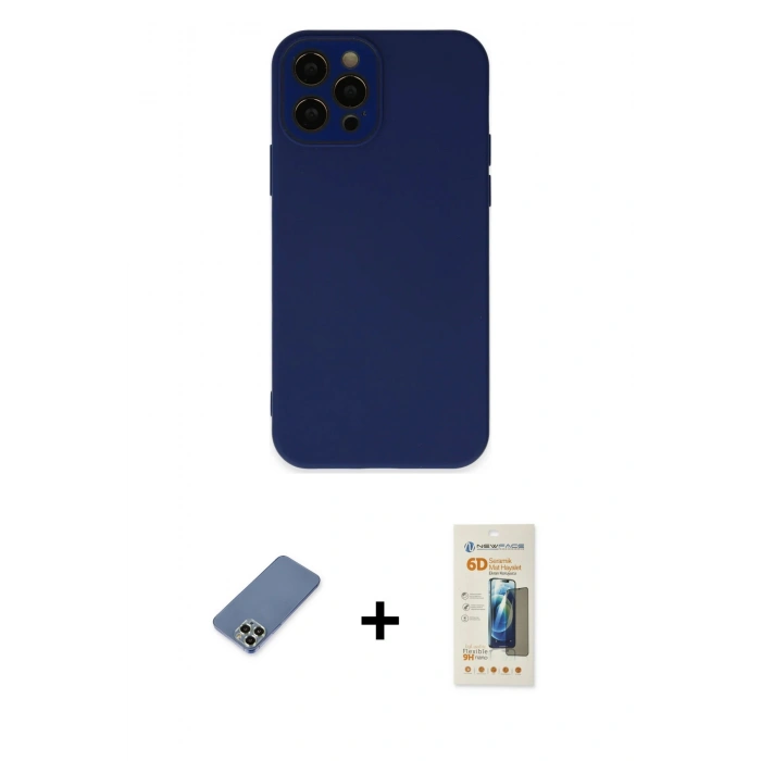 MARSİLYAN™- iPhone 12 Pro Kılıf Çekirdek Modern Serisi - Siyah 6D Mat Seramik Hayalet Nano Ekran Koruyucu + Metal Kamera Lens Koruma Cam - AKYL