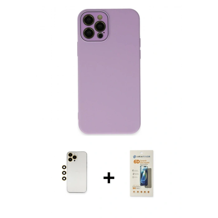 MARSİLYAN™- iPhone 12 Pro Kılıf Çekirdek Modern Serisi - Siyah 6D Mat Seramik Hayalet Nano Ekran Koruyucu + Shine Kamera Lens - GD