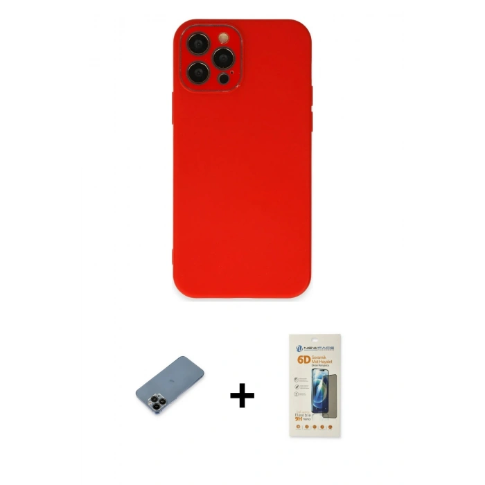 MARSİLYAN™- iPhone 12 Pro Kılıf Çekirdek Modern Serisi - Siyah 6D Mat Seramik Hayalet Nano Ekran Koruyucu + Shine Kamera Lens Koruma Cam - SH