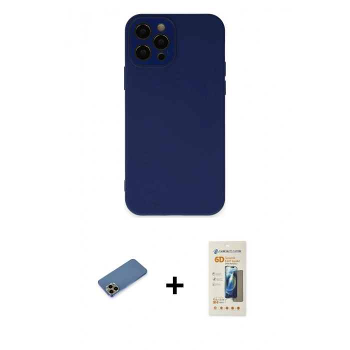 MARSİLYAN™- iPhone 12 Pro Kılıf Çekirdek Modern Serisi - Siyah 6D Mat Seramik Hayalet Nano Ekran Koruyucu + Shine Kamera Lens Koruma Cam - GD