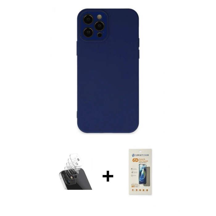 MARSİLYAN™- iPhone 12 Pro Kılıf Çekirdek Modern Serisi - Siyah 6D Mat Seramik Hayalet Nano Ekran Koruyucu + Kamera Lens Koruma Cam - SF