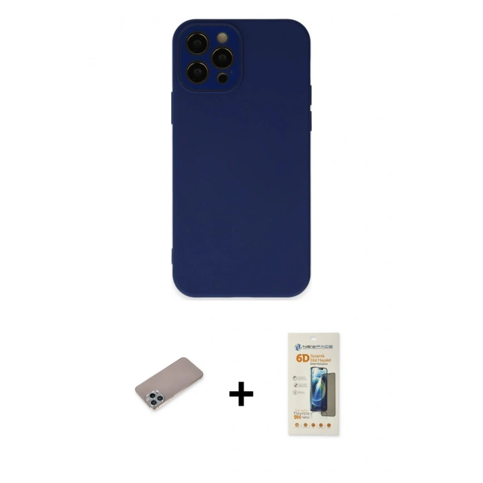 MARSİLYAN™- iPhone 12 Pro Kılıf Çekirdek Modern Serisi - Siyah 6D Mat Seramik Hayalet Nano Ekran Koruyucu + Shine Kamera Lens Koruma Cam - SABE