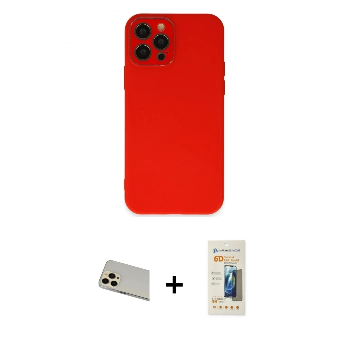 MARSİLYAN™- iPhone 12 Pro Kılıf Çekirdek Modern Serisi - Siyah 6D Mat Seramik Hayalet Nano Ekran Koruyucu + Rainbow Kamera Lens Koruma Cam - GD