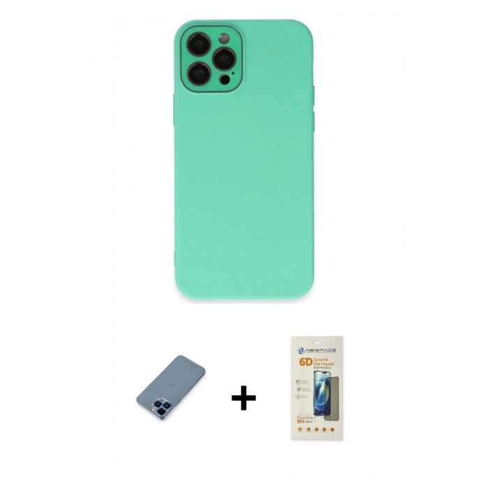 MARSİLYAN™- iPhone 12 Pro Kılıf Çekirdek Modern Serisi - Siyah 6D Mat Seramik Hayalet Nano Ekran Koruyucu + Metal Kamera Lens Koruma Cam - MI