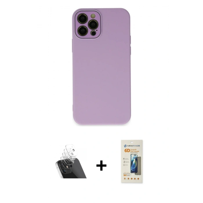 MARSİLYAN™- iPhone 12 Pro Kılıf Çekirdek Modern Serisi - Siyah 6D Mat Seramik Hayalet Nano Ekran Koruyucu + Kamera Lens Koruma Cam - SF