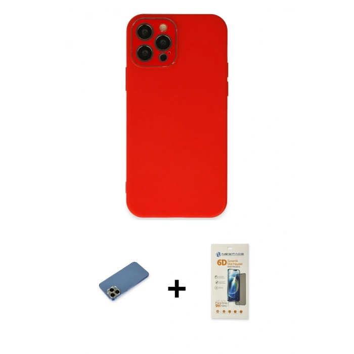 MARSİLYAN™- iPhone 12 Pro Kılıf Çekirdek Modern Serisi - Siyah 6D Mat Seramik Hayalet Nano Ekran Koruyucu + Shine Kamera Lens Koruma Cam - GD