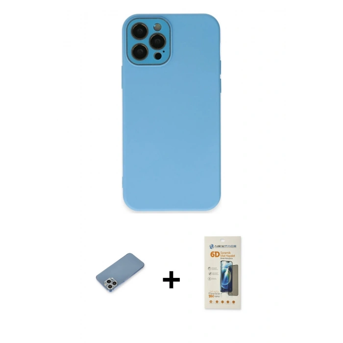 MARSİLYAN™- iPhone 12 Pro Kılıf Çekirdek Modern Serisi - Siyah 6D Mat Seramik Hayalet Nano Ekran Koruyucu + Shine Kamera Lens Koruma Cam - GS