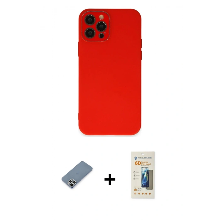 MARSİLYAN™- iPhone 12 Pro Kılıf Çekirdek Modern Serisi - Siyah 6D Mat Seramik Hayalet Nano Ekran Koruyucu + Metal Kamera Lens Koruma Cam - GS