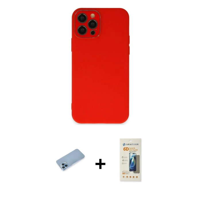 MARSİLYAN™- iPhone 12 Pro Kılıf Çekirdek Modern Serisi - Siyah 6D Mat Seramik Hayalet Nano Ekran Koruyucu + Shine Kamera Lens Koruma Cam - MI