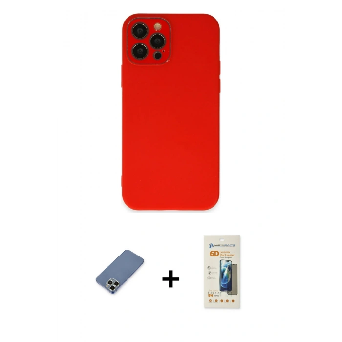 MARSİLYAN™- iPhone 12 Pro Kılıf Çekirdek Modern Serisi - Siyah 6D Mat Seramik Hayalet Nano Ekran Koruyucu + Metal Kamera Lens Koruma Cam - AKYL