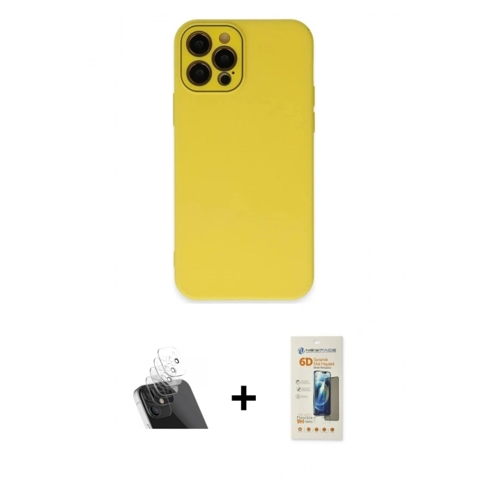 MARSİLYAN™- iPhone 12 Pro Kılıf Çekirdek Modern Serisi - Siyah 6D Mat Seramik Hayalet Nano Ekran Koruyucu + Kamera Lens Koruma Cam - SF