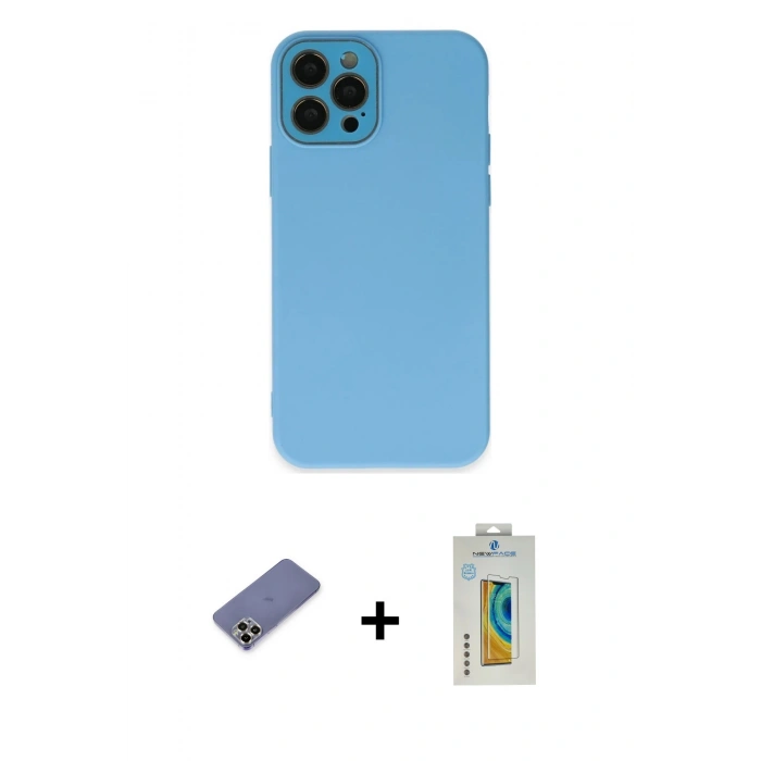 MARSİLYAN™- iPhone 12 Pro Kılıf Çekirdek Modern Serisi - Siyah Polymer Nano Ekran Koruyucu + Metal Kamera Lens Koruma Cam - GD