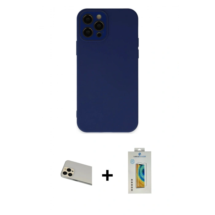 MARSİLYAN™- iPhone 12 Pro Kılıf Çekirdek Modern Serisi - Siyah Polymer Nano Ekran Koruyucu + Rainbow Kamera Lens Koruma Cam - GD