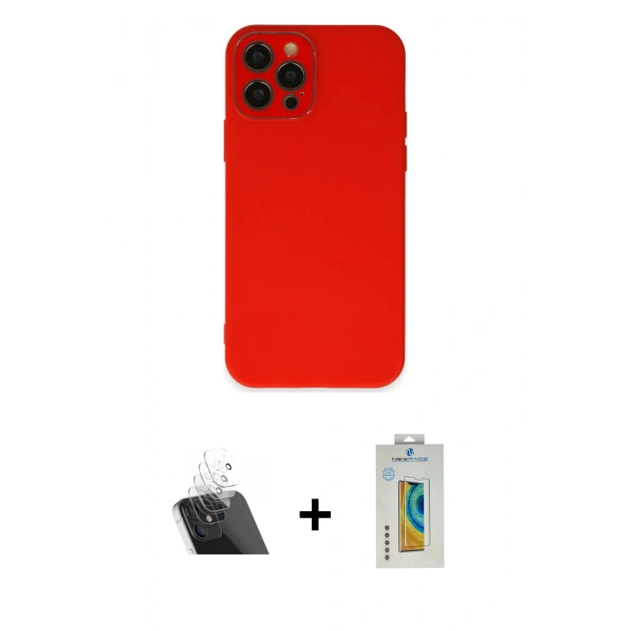 MARSİLYAN™- iPhone 12 Pro Kılıf Çekirdek Modern Serisi - Siyah Polymer Nano Ekran Koruyucu + Kamera Lens Koruma Cam - SF