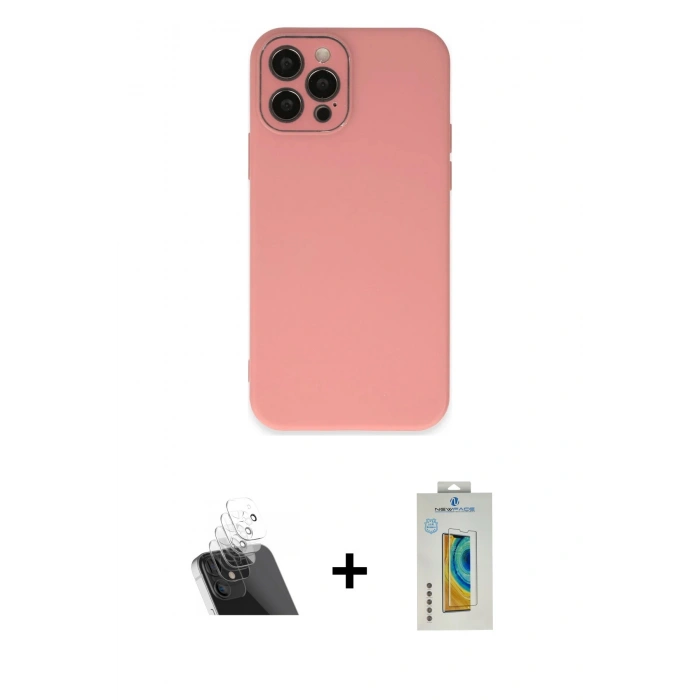 MARSİLYAN™- iPhone 12 Pro Kılıf Çekirdek Modern Serisi - Siyah Polymer Nano Ekran Koruyucu + Kamera Lens Koruma Cam - SF