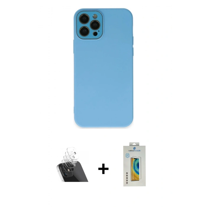 MARSİLYAN™- iPhone 12 Pro Kılıf Çekirdek Modern Serisi - Siyah Polymer Nano Ekran Koruyucu + Kamera Lens Koruma Cam - SF