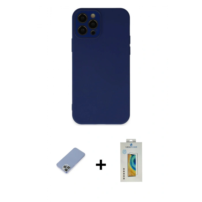 MARSİLYAN™- iPhone 12 Pro Kılıf Çekirdek Modern Serisi - Siyah Polymer Nano Ekran Koruyucu + Metal Kamera Lens Koruma Cam - KUYL