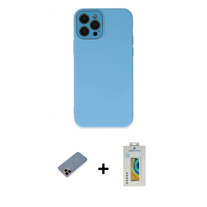 MARSİLYAN™- iPhone 12 Pro Kılıf Çekirdek Modern Serisi - Siyah Polymer Nano Ekran Koruyucu + Metal Kamera Lens Koruma Cam - KI