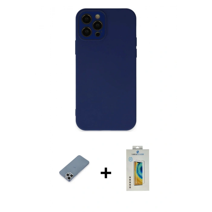 MARSİLYAN™- iPhone 12 Pro Kılıf Çekirdek Modern Serisi - Siyah Polymer Nano Ekran Koruyucu + Metal Kamera Lens Koruma Cam - GS
