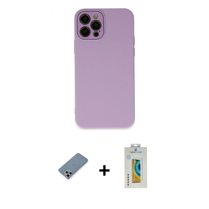 MARSİLYAN™- iPhone 12 Pro Kılıf Çekirdek Modern Serisi - Siyah Polymer Nano Ekran Koruyucu + Metal Kamera Lens Koruma Cam - GS
