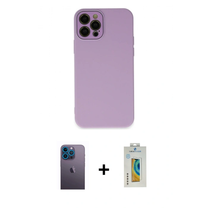MARSİLYAN™- iPhone 12 Pro Kılıf Çekirdek Modern Serisi - Siyah Polymer Nano Ekran Koruyucu + Neon Fosforlu Kamera Lens - MI