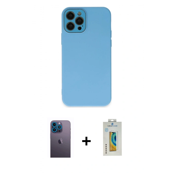 MARSİLYAN™- iPhone 12 Pro Kılıf Çekirdek Modern Serisi - Siyah Polymer Nano Ekran Koruyucu + Neon Fosforlu Kamera Lens - MI