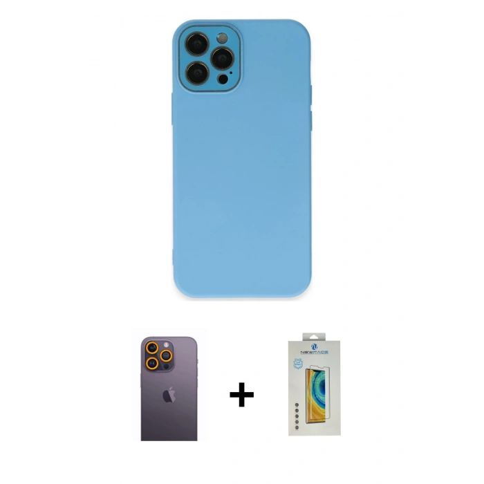 MARSİLYAN™- iPhone 12 Pro Kılıf Çekirdek Modern Serisi - Siyah Polymer Nano Ekran Koruyucu + Neon Fosforlu Kamera Lens - SI