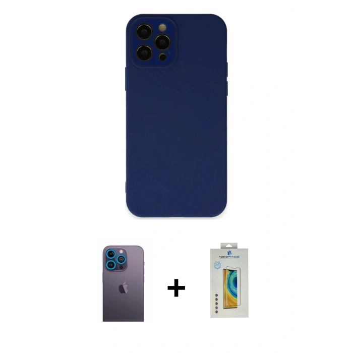 MARSİLYAN™- iPhone 12 Pro Kılıf Çekirdek Modern Serisi - Siyah Polymer Nano Ekran Koruyucu + Neon Fosforlu Kamera Lens - MI