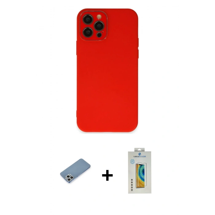 MARSİLYAN™- iPhone 12 Pro Kılıf Çekirdek Modern Serisi - Siyah Polymer Nano Ekran Koruyucu + Shine Kamera Lens Koruma Cam - GS
