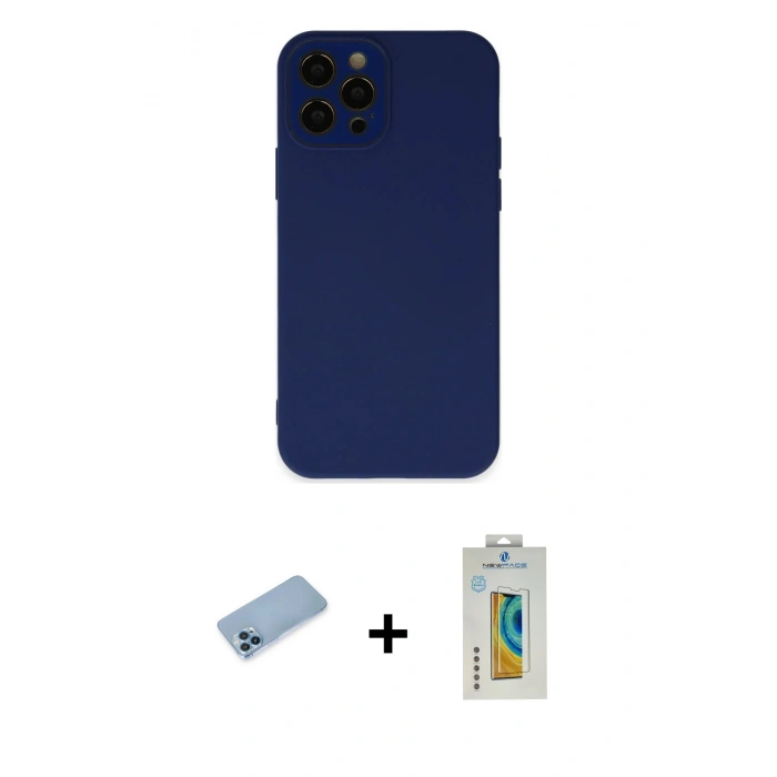 MARSİLYAN™- iPhone 12 Pro Kılıf Çekirdek Modern Serisi - Siyah Polymer Nano Ekran Koruyucu + Shine Kamera Lens Koruma Cam - MI